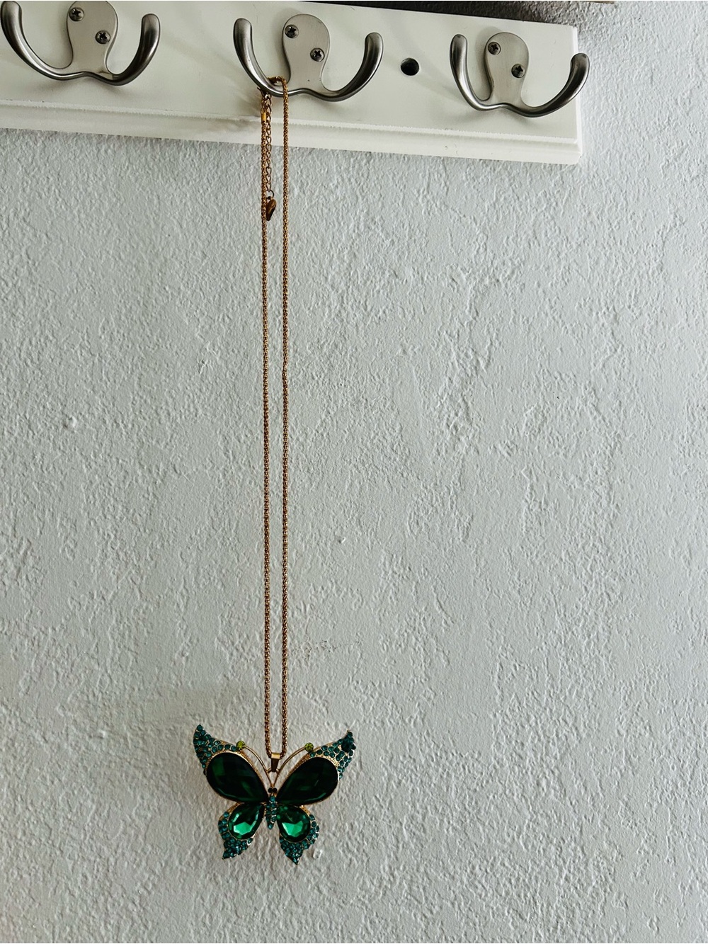 Betsey Johnson Gold Chain Necklace with Green Butterfly Pendant